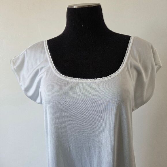 White Satin Maxi Length Slip Cap Sleeve Lace Trim Temple Ordinance Pocket Small - Picture 3 of 11